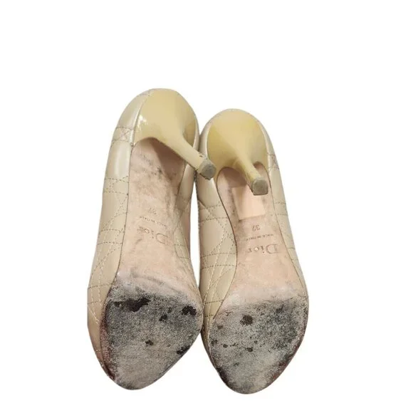 Christian Dior Beige Quilted Leather Mary Jane Peep Toe Heels Pumps EU 37 - Picture 13 of 16